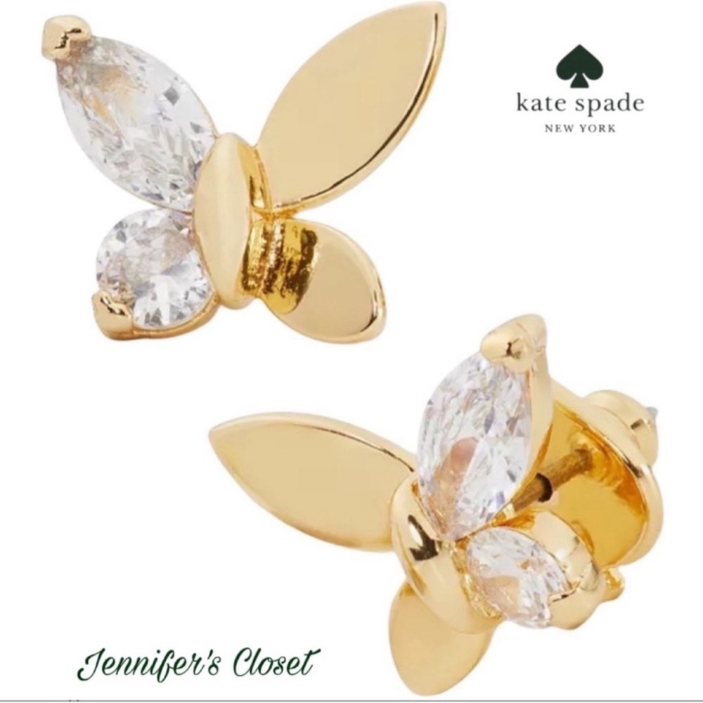KATE SPADE Gold-Tone, Crystal Butterfly Stud Earrings | NWT